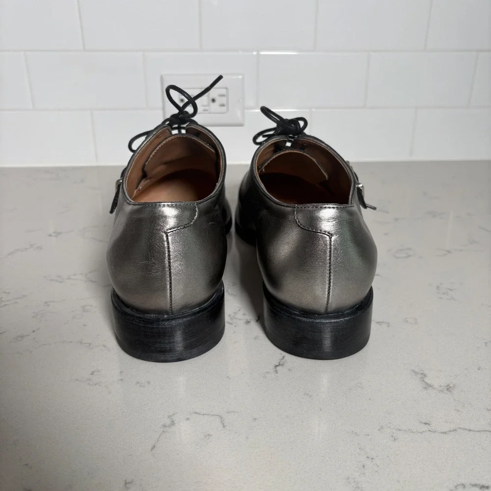 John Varvatos Mens Metallic Silver Leather Derby Buckle Shoes Size 11